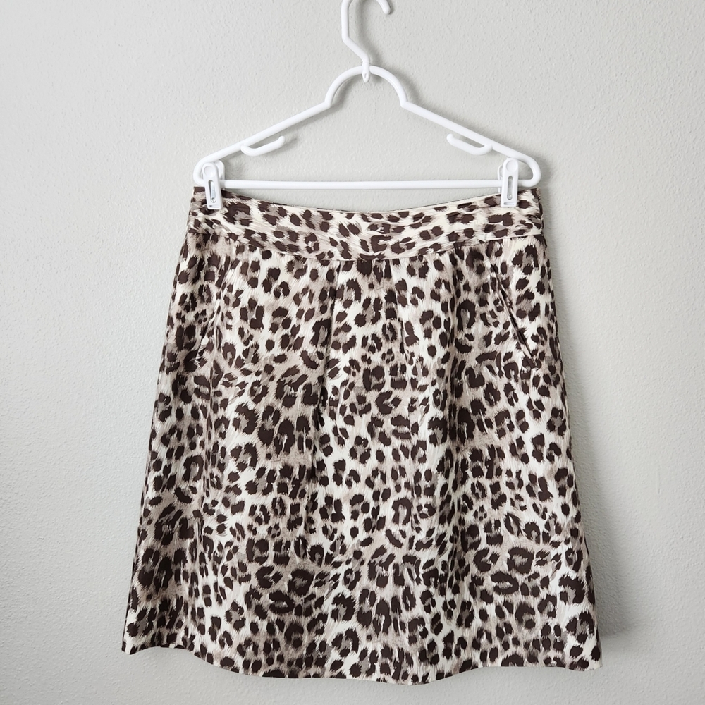 Banana Republic Silk Leopard Print Slip Skirt With Pockets & Pleat, Size 10